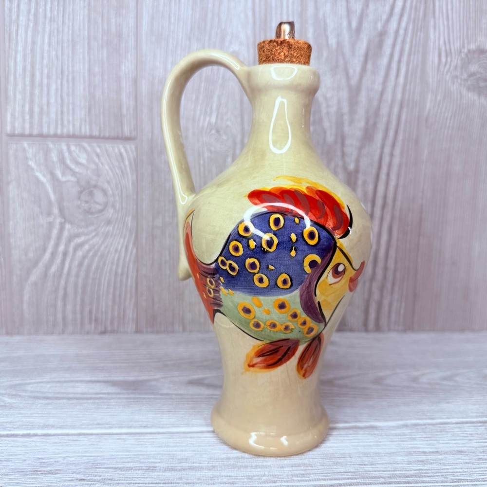 Table top under the sea ceramic oil canister jug jar hand painted fish costal